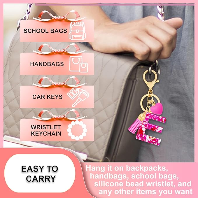 Initial Keychains for Women with Cute Heart Resin - Alphabet Letter Keychain for Bag, Backpacks, Purse or Car key