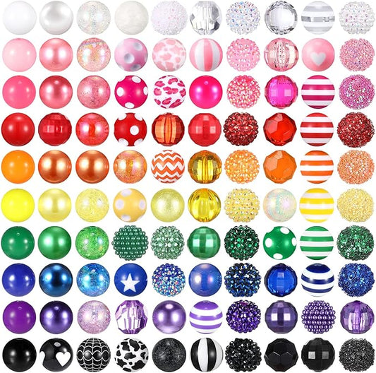 100 Pcs 20mm Rhinestone Bubblegum Beads for Pens Mixed Crystal Resin Chunky Beads for DIY Craft Keychain Necklace Bracelet Jewelry Making(Mix Color)