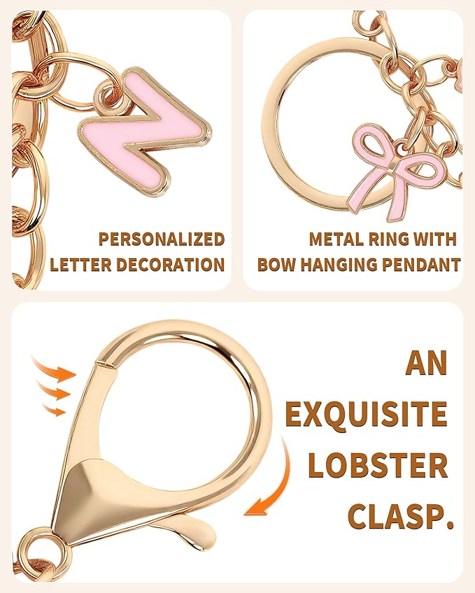 Bow Purse Charms Keychain - Pink Bow Alphabet Letter Key Chain, Bag Charms Wallet
