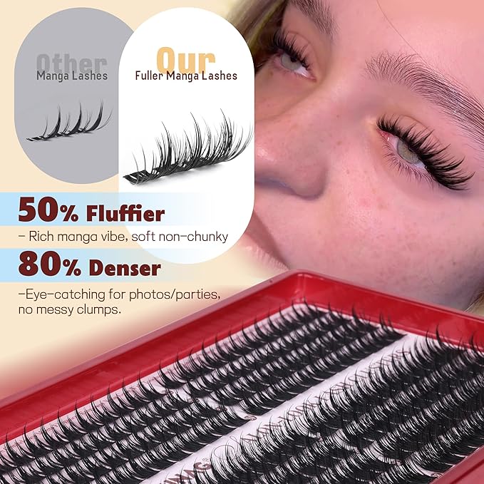 TOOCHUNAG 12-18mm Manga Volume Lash Clusters Wispy Individual Lashes Natural Cluster Lashes for DIY Eyelash Extension