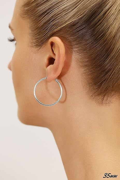 14k White Gold Classic Round Hoop Earrings