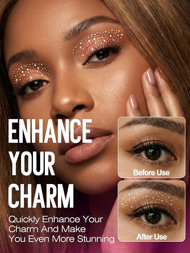 Silver Eye Speckles & Glitter Freckles Eyeliner Stickers, Glow Up Makeup-Up Patches Stars Cute Makeup Accessories for Women, Cosmetic Glitter for Face(6 Pairs)