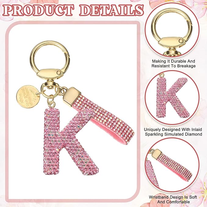 PATIKIL Initial Letter Keychain, Cute Sparkly Rhinestone Key Chain Alphabet Charm for Car Keys Handbags Purse