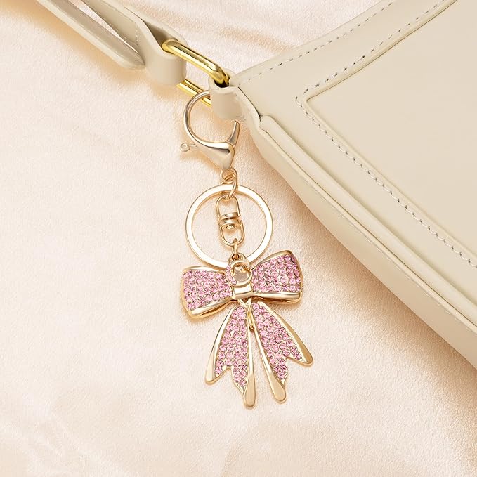 XGALBLA Sparkly Cute Initial Letter Rhinestone Bow Keychain for Women Gold Tone Bag Charms Coquette Aesthetic Purse Charms