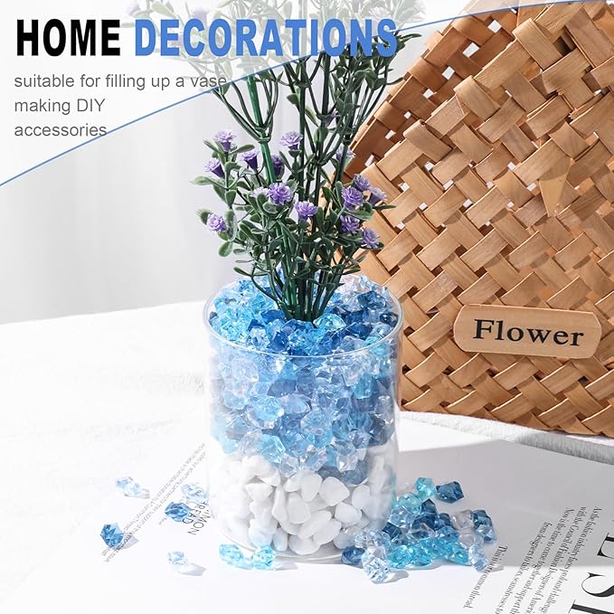 DomeStar 550PCS Mixed Blue Vase Fillers, Acrylic Fake Crushed Ice Rocks Blue Gems Crystals Plastic Diamonds for Vase Fillers Centerpiece Fish Tank Table Scatter Photography Props Display Decoration