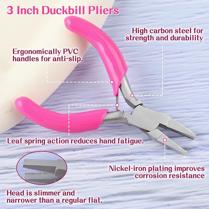 SPEEDWOX 3 Inch Duckbill Mini Flat Nose Pliers for Jewelry Making - Small Pliers, Smooth Jaw, Jewelry Tool