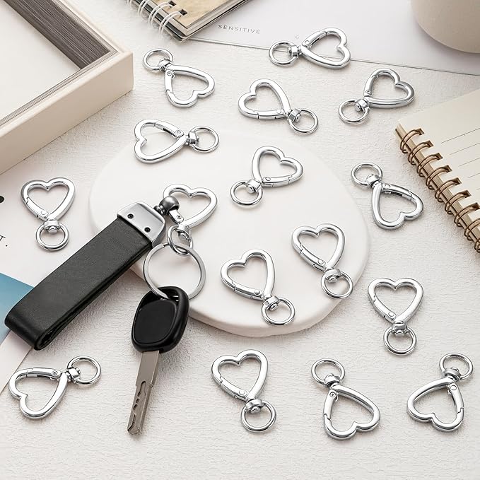 Metal Heart Shape Keychain,Sliver Heart Carabiner Clips for Keys