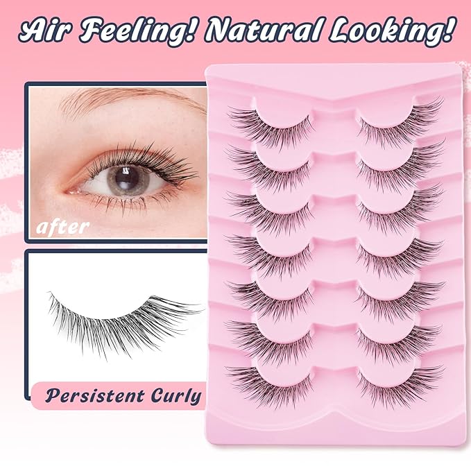 Lashes Cat Eye 16MM Foxy Eyelashes Wispy Lash Strips C Curl Natural Lashes Fake Eyelashes with 0.03MM Ultra Thin Band Siligli Fox Eyelash 7 Pair
