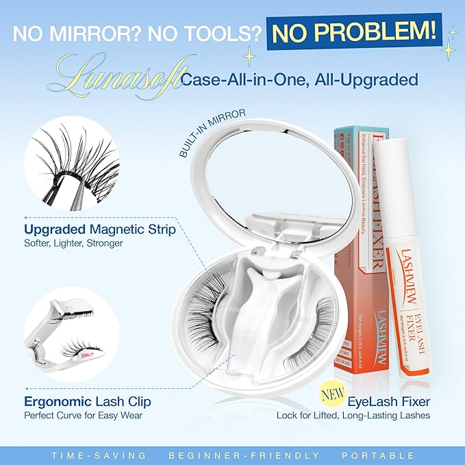 LASHVIEW Magnetic Eyelashes with Applicator Upgrade Soft Magnetic Eyelashes Natural Look Reusable No Glue or Eyeliner Needed Easy to Wear and Remove (RC14)