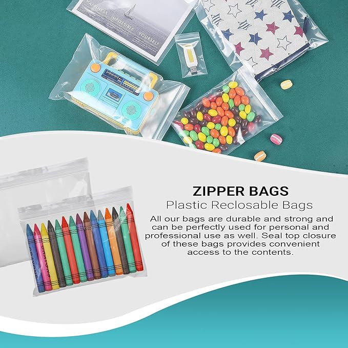 APQ Clear Plastic Reclosable Zipper Bags, 6 x 4 Inches. Pack of 1000 Reclosable Plastic Bags with Zipper Closure. 2 Mil Plastic Jewelry Bags. Waterproof Reclosable Zip Bags for Industrial Use