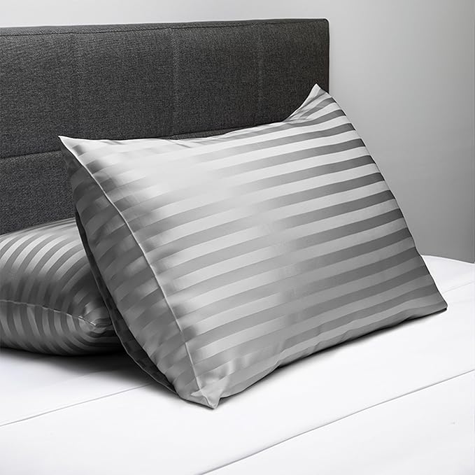 Fishers Finery 30mm 100% Pure Mulberry Silk Pillowcase, Quality Tested (Gray Stripe, Queen)