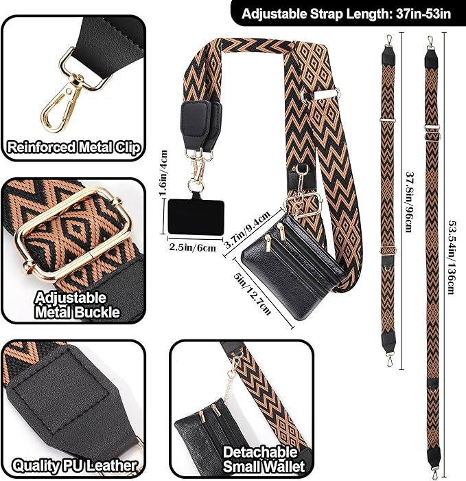 XANGNIER Clip and Go Strap for Phone with Wallet Crossbody, Phone Strap with Zippered Wallet, Adjustable Anti Theft Cellphone Lanyard for Women, Cellphone Chain Accessories,Multicolor 6