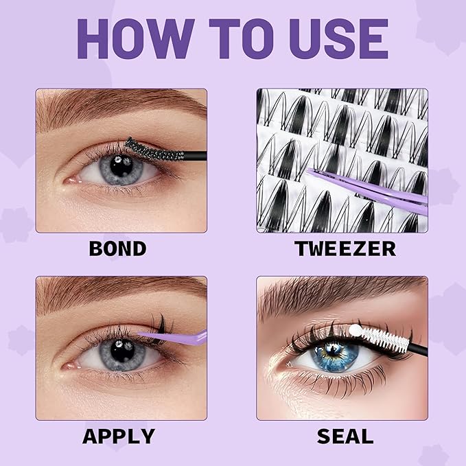 QUAFFLY Lash Clusters Kit Multiple Styles Mixed Length Eyelash Set Includes 2 Lash Bond and Seal & 2 Lash Remover 1 Tweezers For DIY Lash Extensions Kit At Home