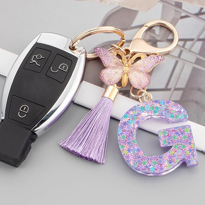 Suweibuke Cute Pink Key Chains for Women Girls, Initial Letter Keychains with Tassel, Charms for Key Purse Handbags Backpacks
