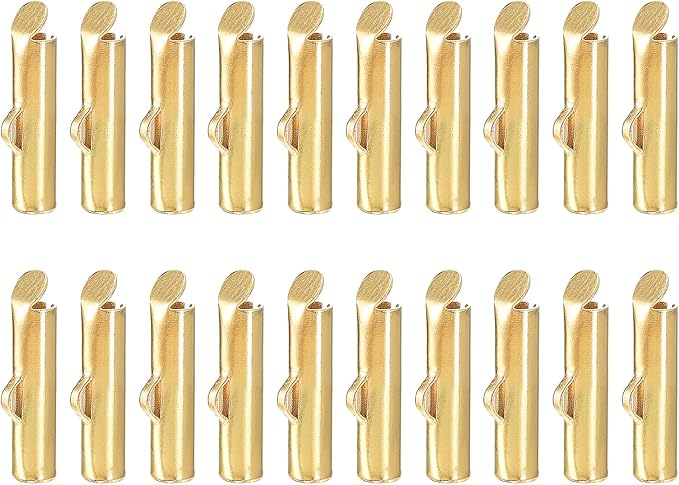 uxcell 100Pcs Slide on End Clasps, 13mm Tube Ball Bead Slider Crimp Ends for Multi-Strand DIY Craft Making, Light Golden