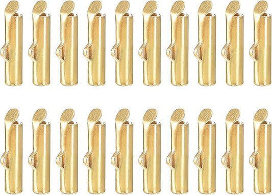uxcell 100Pcs Slide on End Clasps, 13mm Tube Ball Bead Slider Crimp Ends for Multi-Strand DIY Craft Making, Light Golden