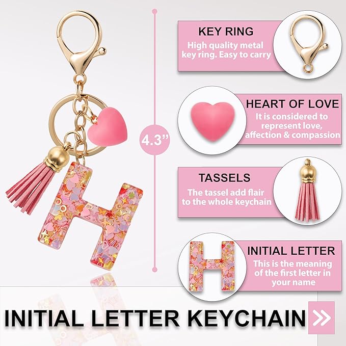 Alphabet Initial Letter Keychain Cute Heart Resin - Letter Keychain for Backpack Charms - Initial Keychains for Women