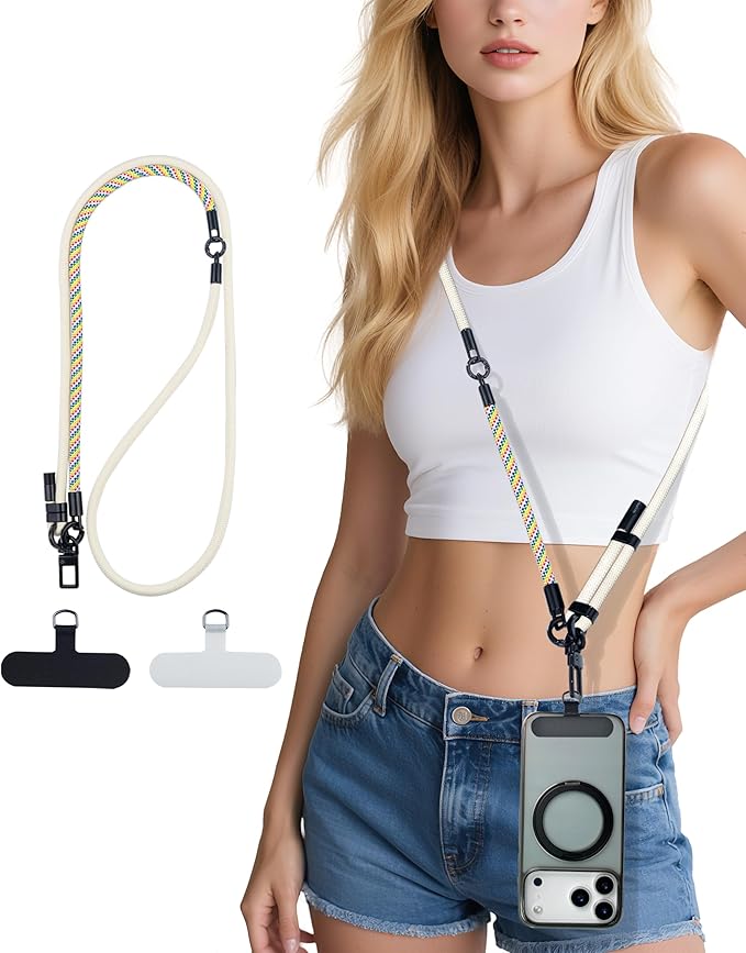 Phone Lanyard Crossbody, 3-in-1 Neck Strap& Wrist Strap, Adjustable Anti-Theft Lanyard with 2 Phone Tether Tabs, Universal Cell Phone Strap for All Case,Travel Essential,Beige