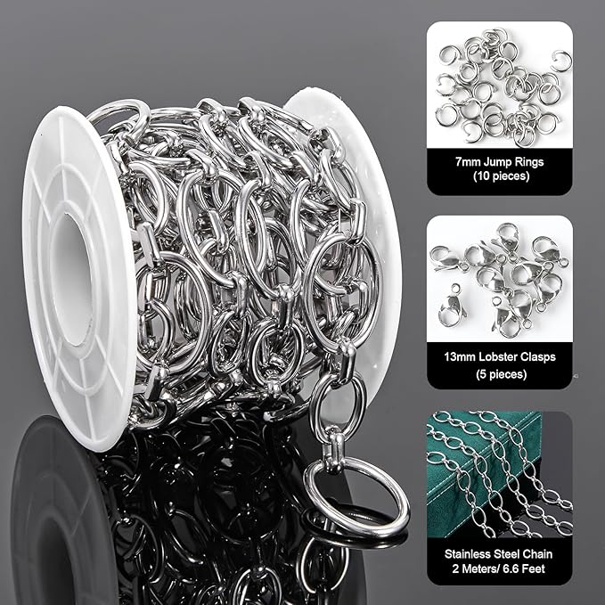UMAOKANG 2 Meters Stainless Steel Jewelry Making Chains Bulk on Spool Oval Link Chain DIY Decorative Chain