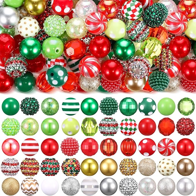 100 Pcs 20mm Rhinestone Bubblegum Beads for Pens Mixed Crystal Resin Chunky Beads for DIY Craft Keychain Necklace Bracelet Jewelry Making(Red Green)