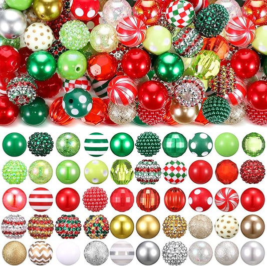 100 Pcs 20mm Rhinestone Bubblegum Beads for Pens Mixed Crystal Resin Chunky Beads for DIY Craft Keychain Necklace Bracelet Jewelry Making(Red Green)