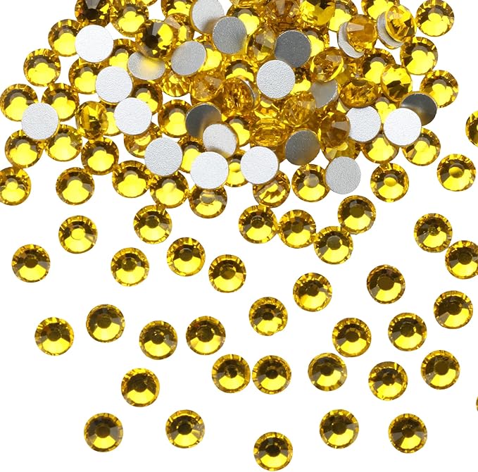 Jollin Glue Fix Crystal Flatback Rhinestones Glass Diamantes Gems for Crafting Nail Art Crafts Decorations Clothes Shoes 2.8mm (ss10 2880pcs, Citrine)