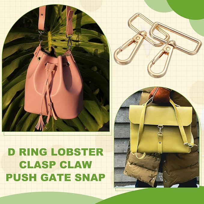 Swivel Snap Hooks, Metal D Ring Keychain Lanyard Clip Hook Lobster Clasp Claw Push Gate Clip - Fitting for(Purse Making - Sewing - DIY Crafts) 6 Pcs & 1.25" & Light Gold