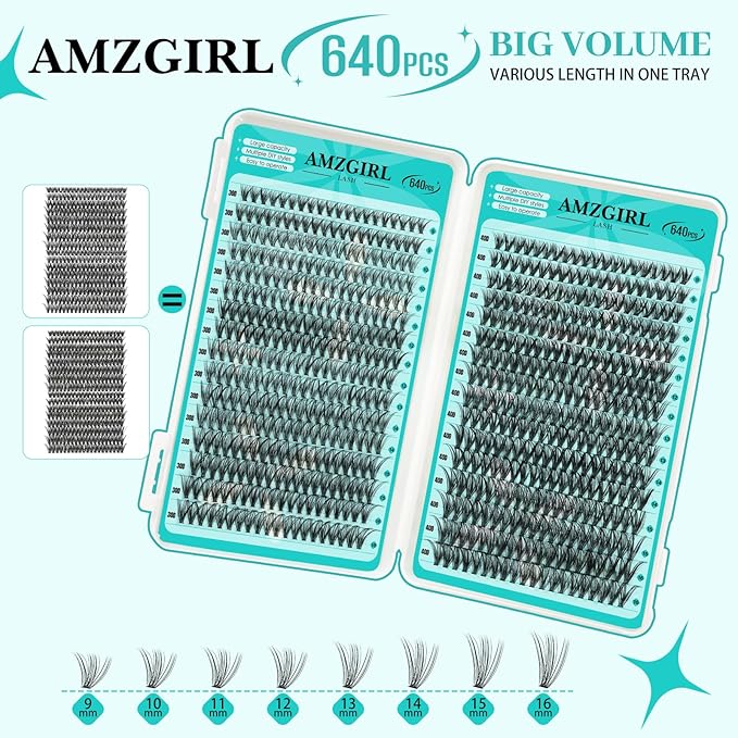 Lash Clusters 2 Style Cluster Lashes 640PCS Eyelash Extension 30D+40D Cluster Lashes Individual Lashes DIY Lash Extension Natural Black Cluster Eyelash Extensions at Home for Beginners(D-Mix9-16mm)