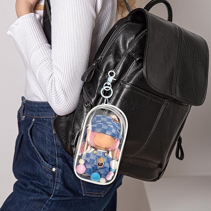 2-Pack Clear Figure Display Bag for 17cm Dolls – Doll Pouch with Keychain, Portable & Dustproof Carrying Case for Funs Collectibles