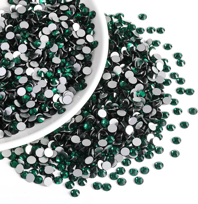Beadsland Flatback Rhinestones Bulk,14400pcs Green Rhinestones for Nails Crafts Clothes DIY Decoration, Emerald, SS8,2.3-2.5mm