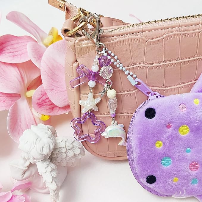Adorable Whale Shark Coin Purse Keychain,Soft Plush Zipper Coin Purse,Handmade Purse Bag Charm Gift for Women (Purple)