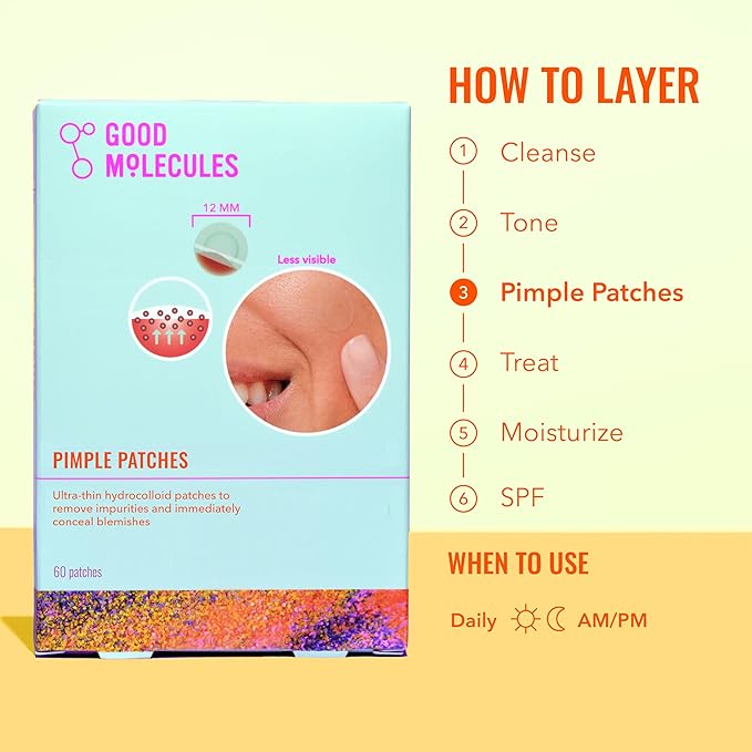 Good Molecules Pimple Patches Pack 2 – 120 Patches (60 × 2 Pack) | Ultra-Thin Hydrocolloid Acne Patches to Conceal Breakouts, Blackheads & Blemishes