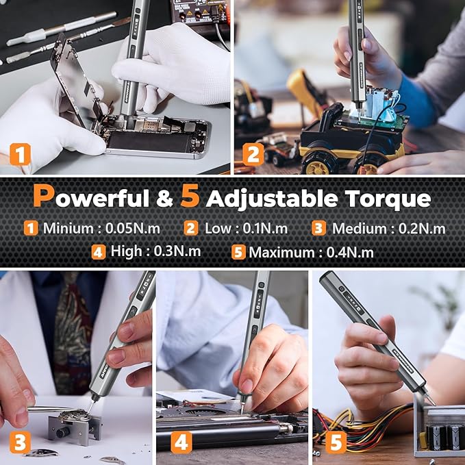 AM ARROWMAX Precison Electric Screwdriver, 74 in 1 Mini Power Screwdriver Set w/ 70 Magnetic Bits, 5 Torque Modes, Red Dot, IF Winning Design, Rechargeable Small Cordless Screwdriver for Phone, DIY