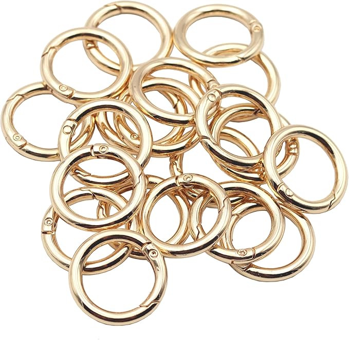 20pcs Trigger Spring O Rings Round Carabiner Clip Snap for Keyrings Buckle, Bags,Purses (Gold, 3/4 inch)