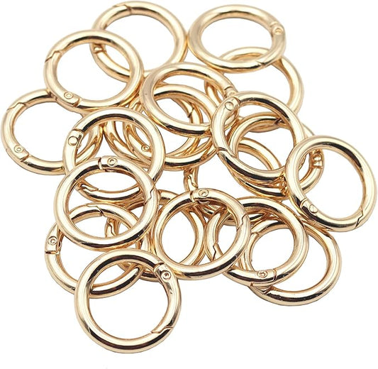 20pcs Trigger Spring O Rings Round Carabiner Clip Snap for Keyrings Buckle, Bags,Purses (Gold, 3/4 inch)