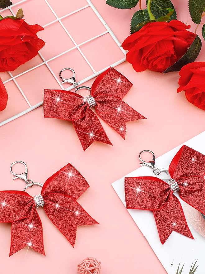 Tondiamo Cheer Bow Keychain Cheer Keychain with Rhinestones Cheerleader Keyrings for Teen Cheerleading Sports Accessory