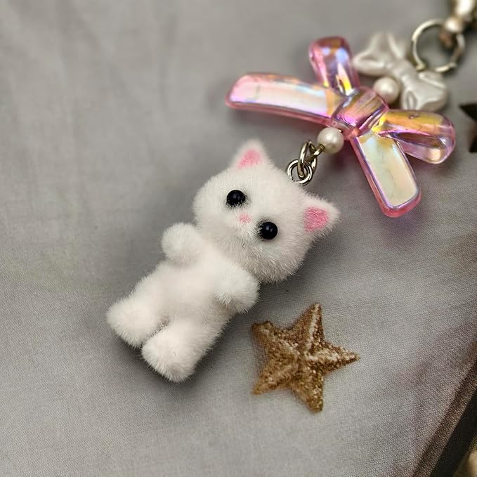 Cute Cat Keychain, Y2K Heart Bow Pendant, Kawaii Cat Bag Charm