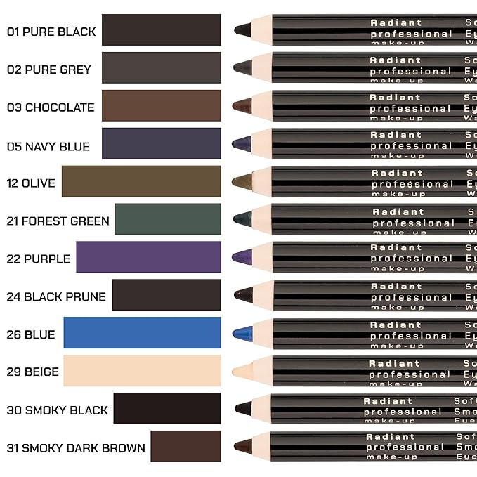 Radiant Professional Waterproof Eyeliner Pencil - Eyeliner Waterproof Smudge Proof for Woman - Long Lasting Under Eye Pencil for Smoky Eye - Soft Waterline Eye liner Smudger Tool, Pure Grey (02)