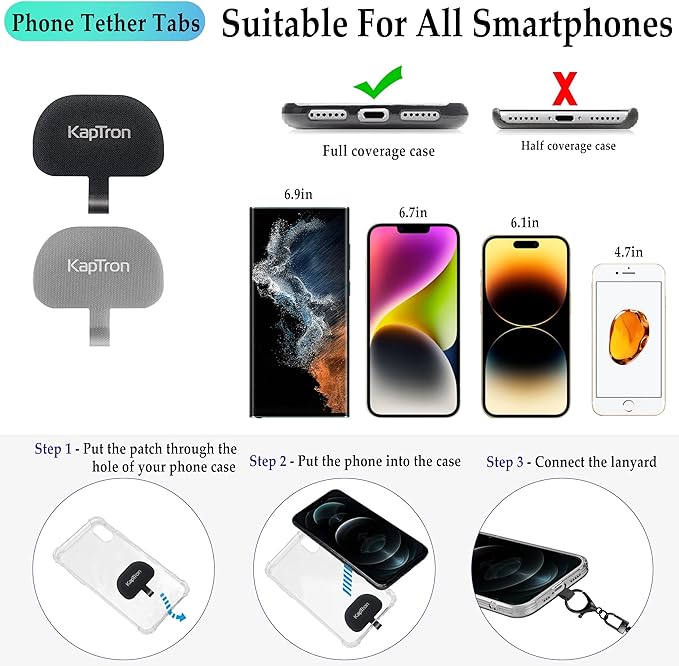 Kaptron 2Pcs Cell Phone Lanyard: Universal Adjustable Crossbody Phone Strap and Wrist Strap, with 2 Lobster Clips and 2 Tether Patches, Compatible with Most iPhone and Android Smartphone (Mixed Green)