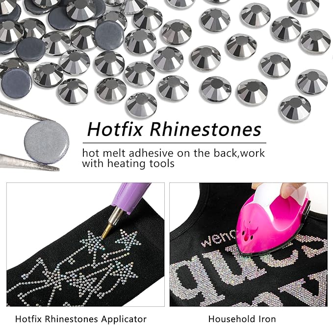 Beadsland Hotfix Rhinestones, 2880pcs Flatback Crystal Rhinestones for Crafts Clothes DIY Decoration,Silver Hematite, SS8, 2.3-2.5mm