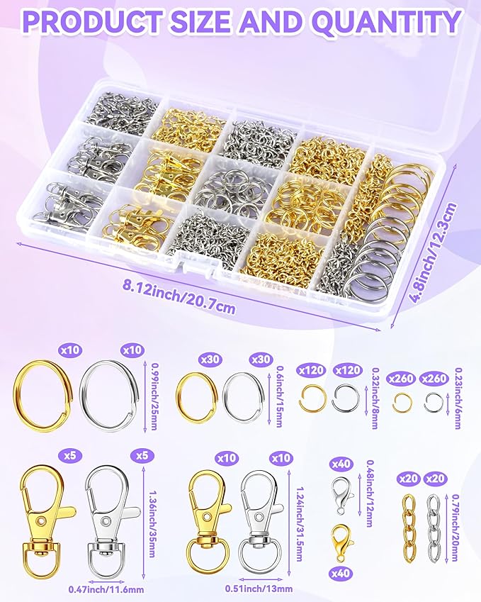 990PCS FIVEIZERO Keychain Making Kit - Keychain kit with Key Ring, Key Chain Clip, Lobster Claw Clasps, Swivel Snap Hook, Jumprings & Extender Chain for Crafts, DIY Projects and Jewelry Making