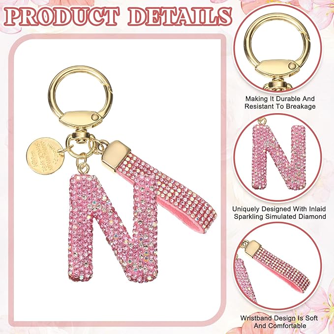 PATIKIL Initial Letter Keychain, Cute Sparkly Rhinestone Key Chain Alphabet Charm for Car Keys Handbags Purse