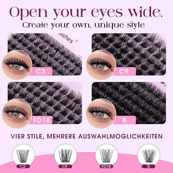 Wispy Individual Lash Clusters D-Curly Volume Lash Extensions 10-18mm Natural DIY Cluster Lashes for Beginners
