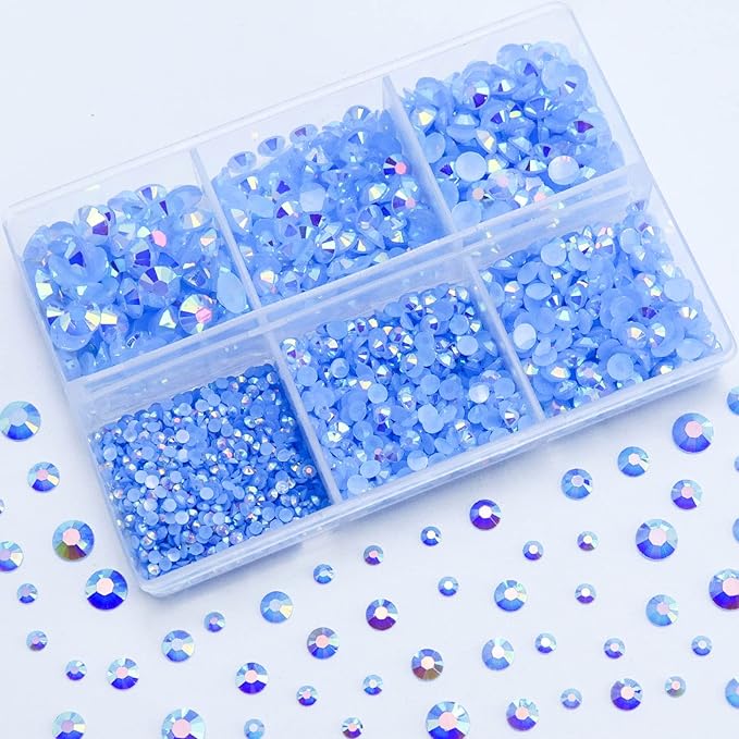 3000PCS Resin Flatback Rhinestone, 2mm 3mm 4mm 5mm 6mm Light Blue AB Flatback Jelly Resin Rhinestones for Tumblers, Mugs, Bottles, Craft Decoration, Loose Bling Glitter Gem Stone