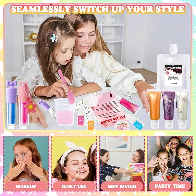 Thaluna Lip Gloss Making Kit, Lip Gloss Set for Teens Kids Lip Kit Fun DIY Lipgloss Making Kit, Make Your Own Lip Gloss Kit, Moisturizing Glitter Keychain Kids Gifts Tweens Girls Trendy Stuff 10-12