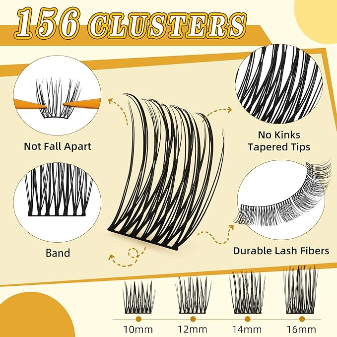 Leefrei Eyelash Cluster 10-18mm Wispy Eyelash Clusters D Curl DIY Lash Extension Natural Lash Clusters Individual Lashes (LF05 Lashes Only)