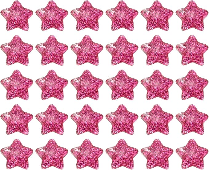 PATIKIL 30 Pcs Flat Back Resin Star Beads, Glitter Star Charms Bulk Mini Star Shape Flat Back Beads Embellishments for DIY Crafts Phone Case, Rose Red