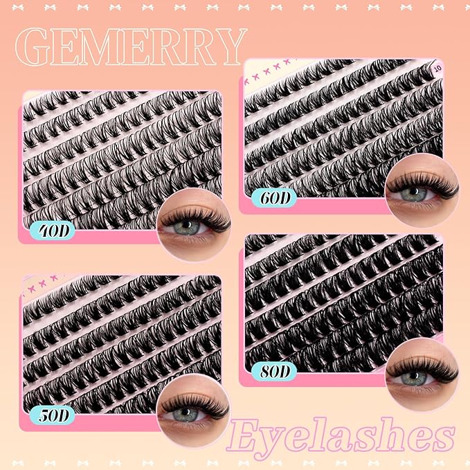 GEMERRY Lash Clusters 4 Style Clusters Eyelash Extensions False Eyelashes Wispy Natural Lashes Fluffy Individual Lashes for DIY at home (40D 50D 60D 80D, 8-16mm)