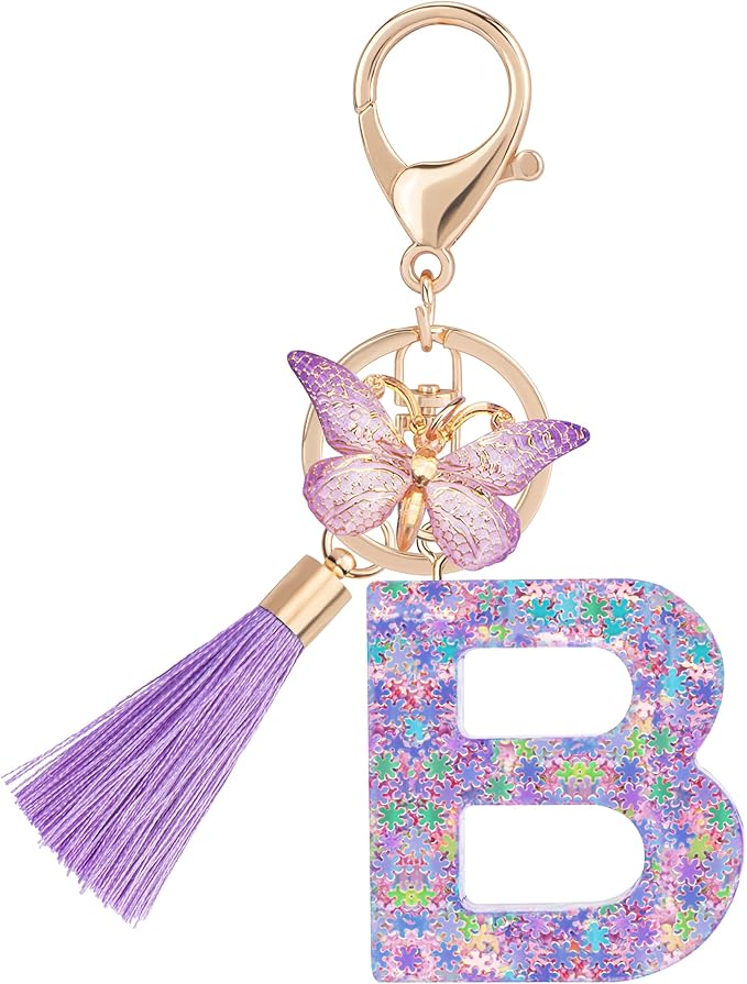 Suweibuke Cute Pink Key Chains for Women Girls, Initial Letter Keychains with Tassel, Charms for Key Purse Handbags Backpacks
