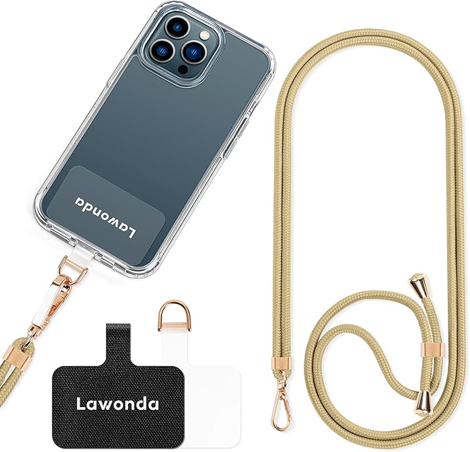 Phone Lanyard Universal Crossbody Cell Phone Strap Anti-Theft Adjustable Neck Lanyard for iPhone 17 Pro Max 2pcs Phone Patchs Tether Pads Apricot Tint